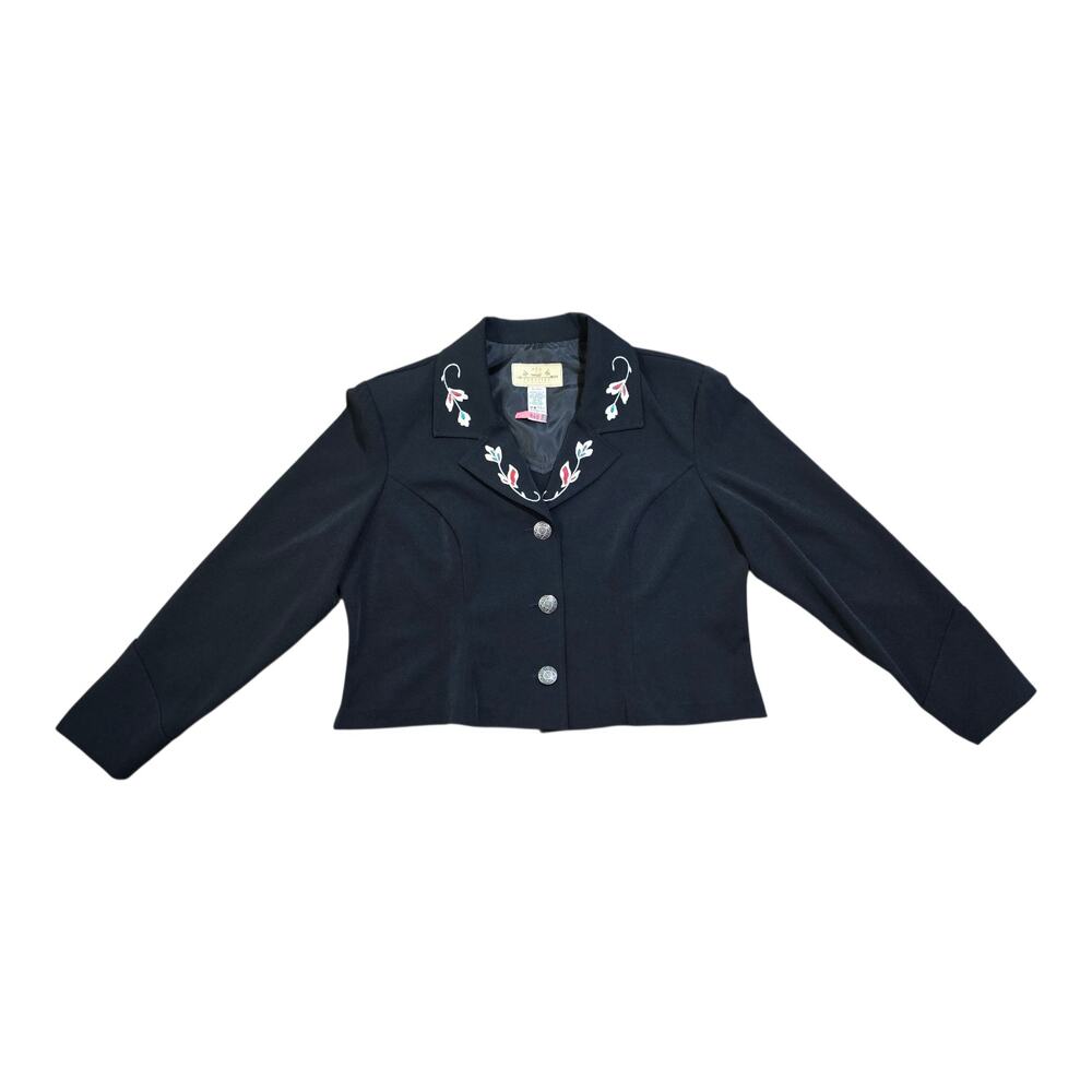 New Frontier- Vintage Womens Black Embroidered Western Floral Cropped Blazer XL